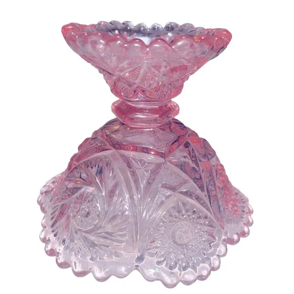 Gorgeous Pink Glass Pedestal Bowl LE Smith Aztec Heritage Whirling Star Compote - Picture 2 of 3